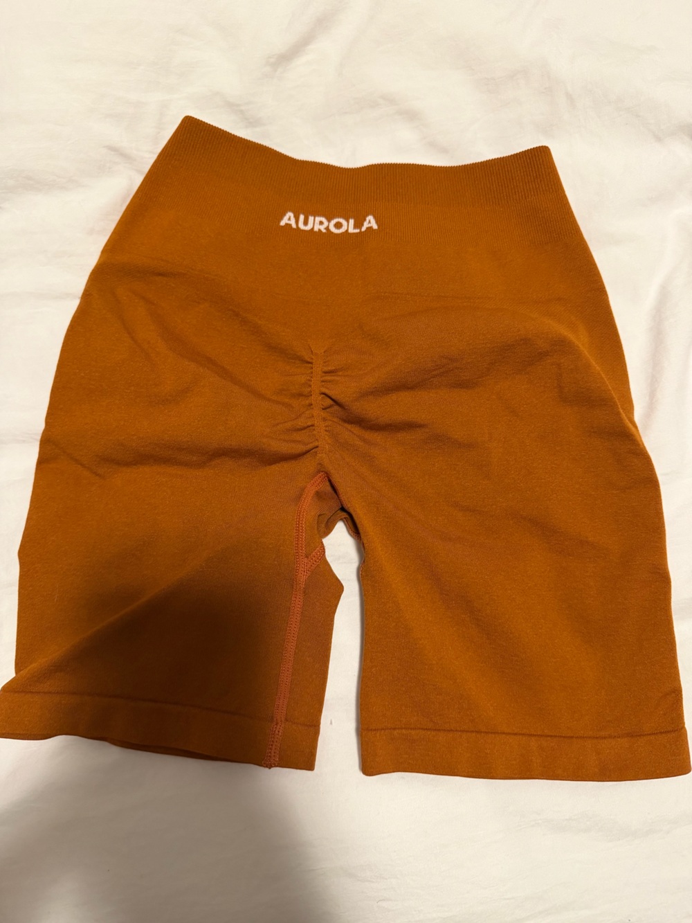 Aurola High-Waist Athletic Bike Shorts in Rust Orange